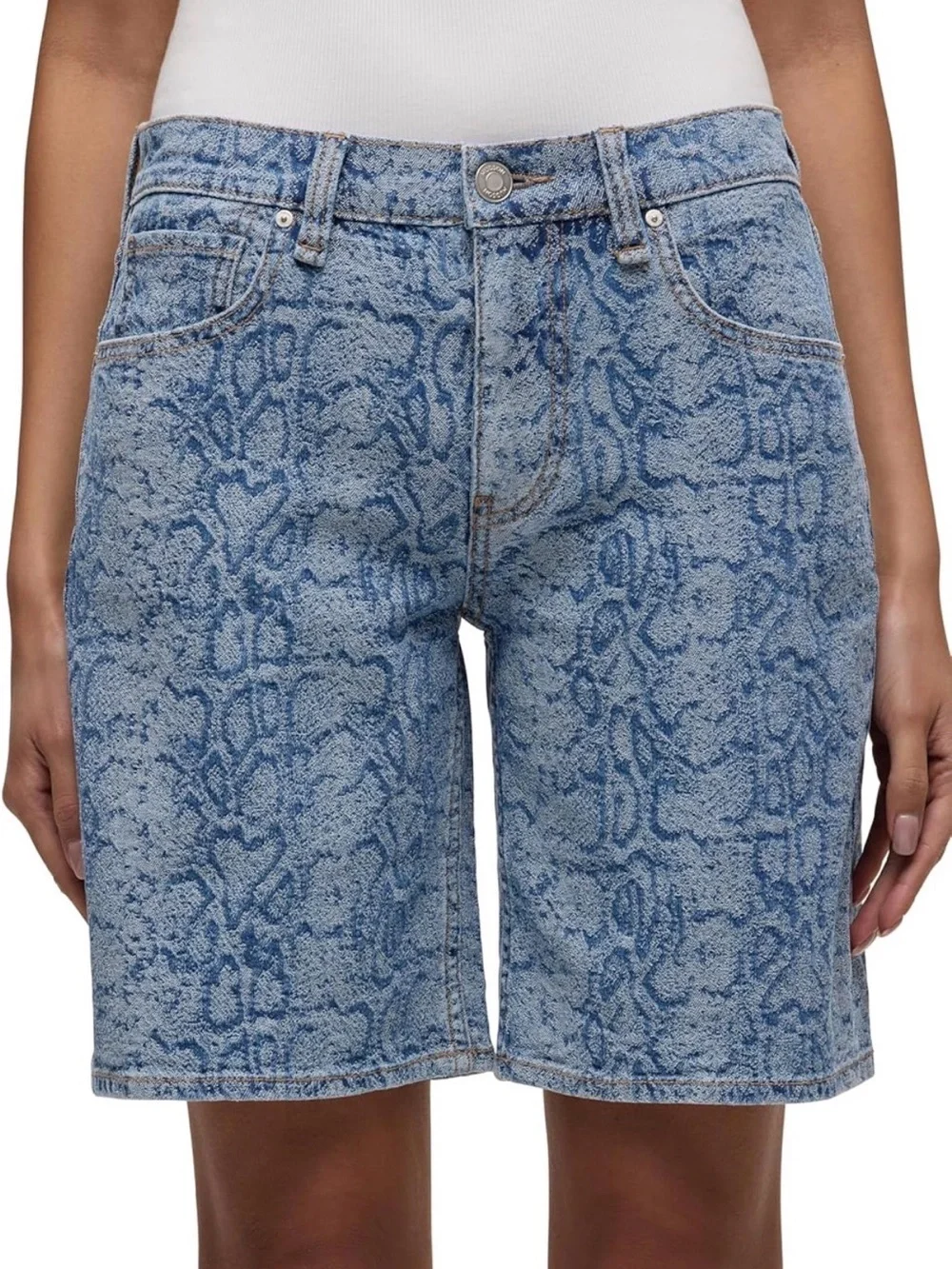 Hudson London Low Rise Long Short Snake Print “Venom” Denim Shorts Size 26 NWT
